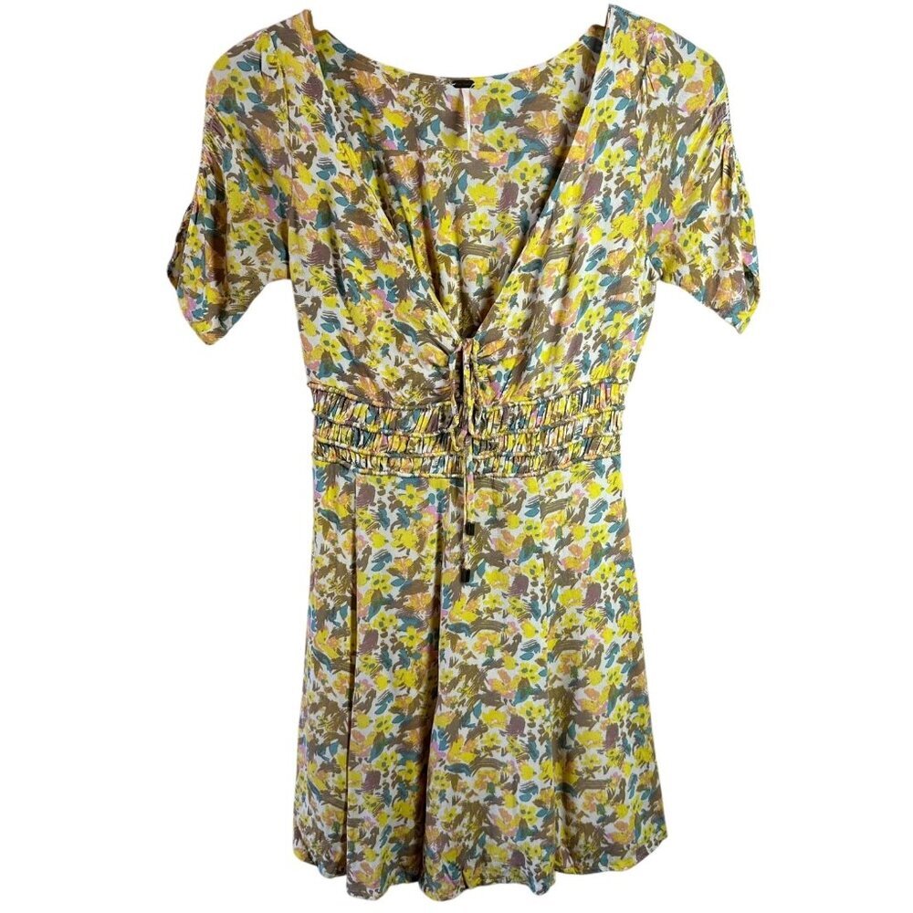 Free People Forget Me Not Floral Mini Dress Smocked Waist Boho Size 0 - Picture 3 of 8